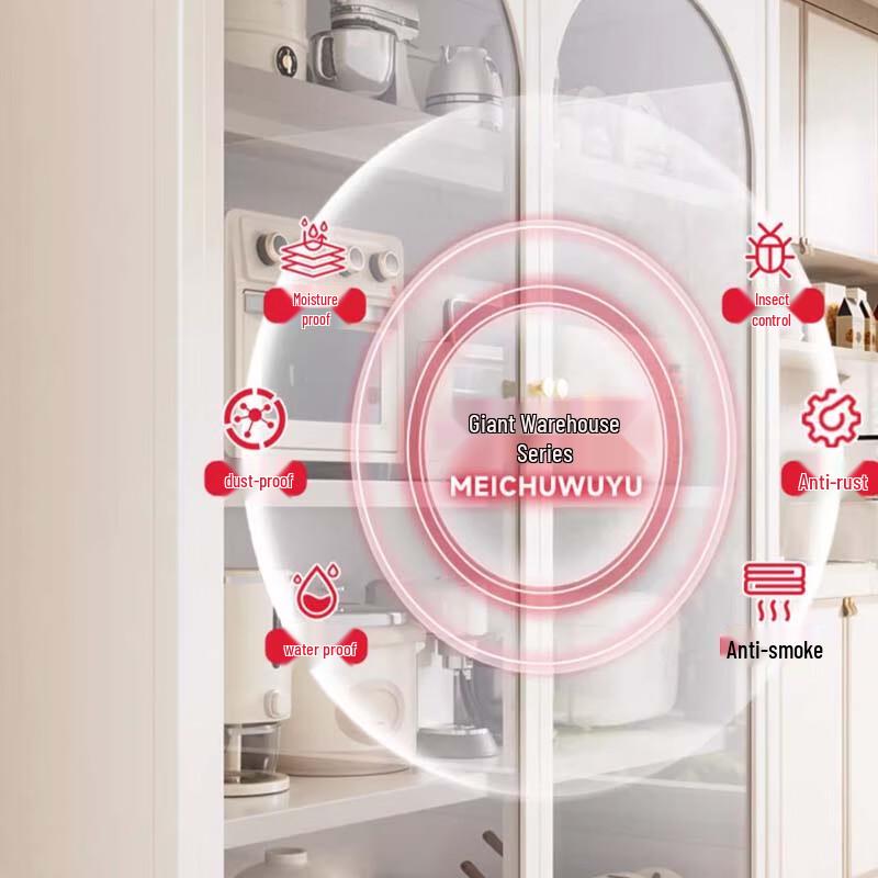 Modern Carbon Steel Kitchen Storage Cabinet with Tempered Glass Doors