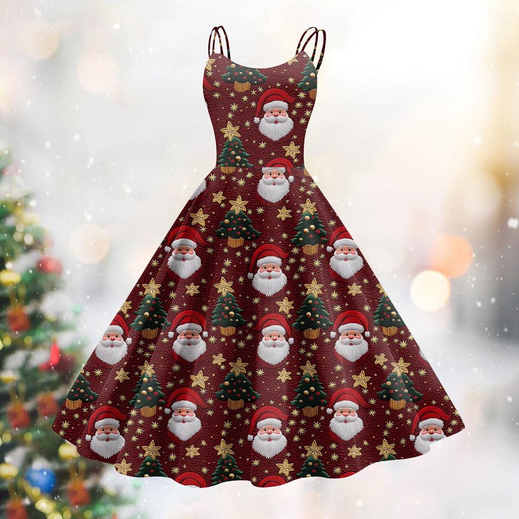 Женское модное сексуальное коктейльное платье без бретелек с рождественским принтом в стиле панк, винтажное платье.