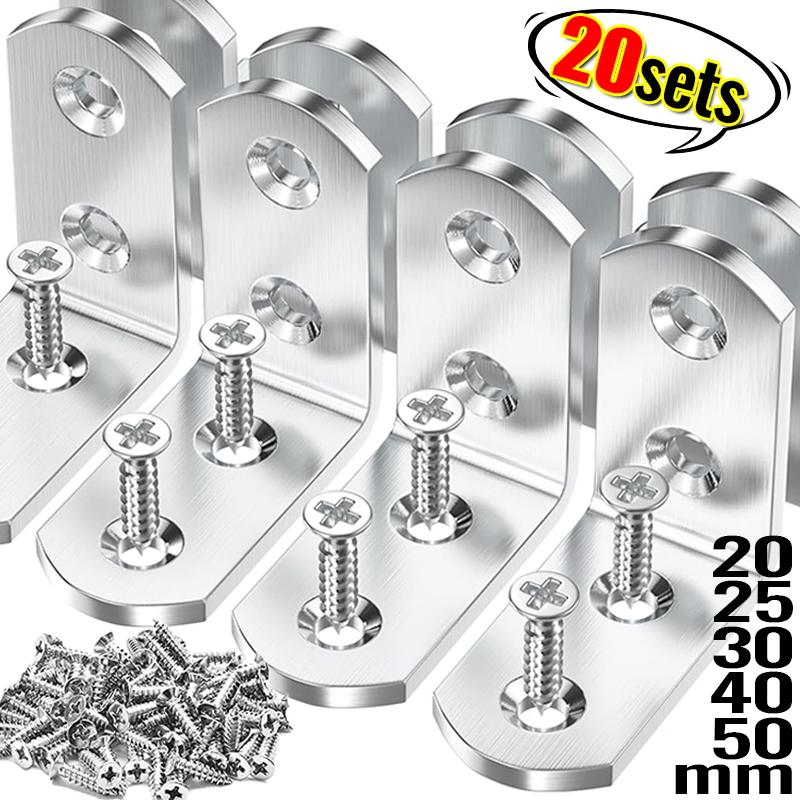 20/1 комплектов угловых кронштейнов L-образной формы из нержавеющей стали, угловые соединители L, крепеж для полок для каркаса опоры мебельного шкафа