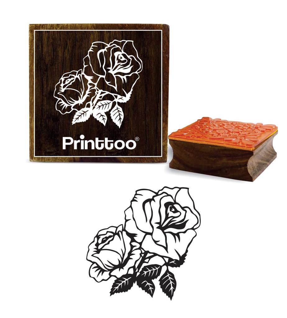 Printtoo Деревянный квадратный резиновый штамп Скрап-букинг Роза с цветочным узором Craft Textile-2 x 2