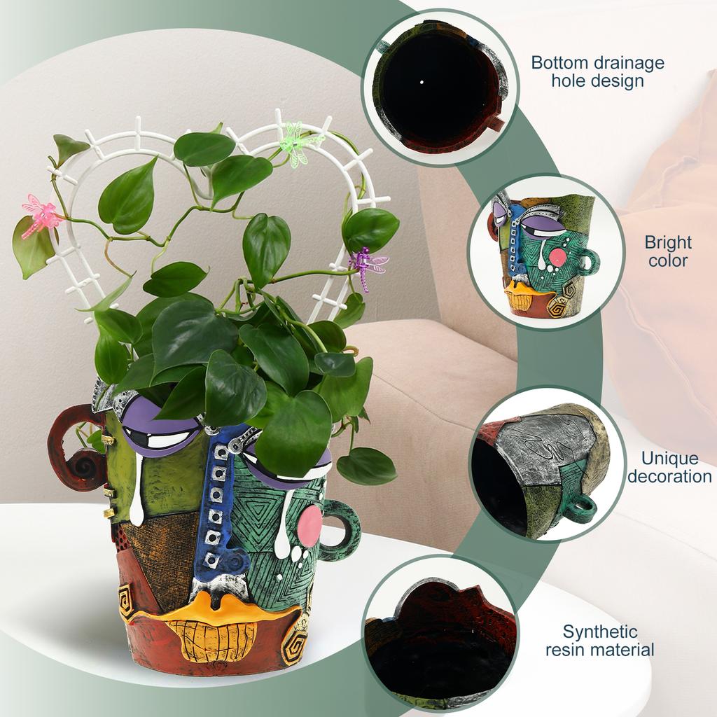 Абстрактные кашпо для лица Уникальный забавный кашпо для цветов с дренажным отверстием Декоративный красочный кашпо Искусство для уличного сада дома
