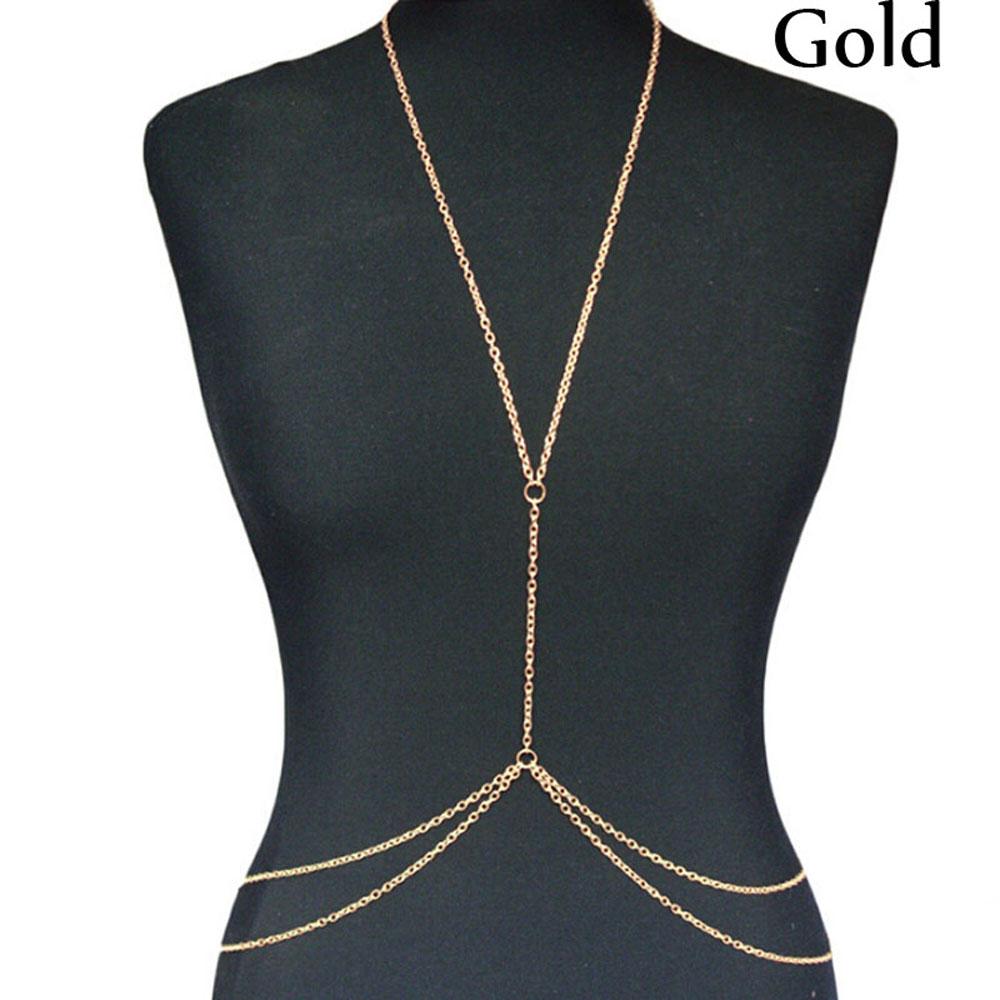 Gold Silver Sexy Slave Harness Bikini Bra Chest Belly Waist Beach Jewelry Body Chain