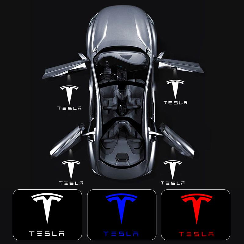 2/4pcs Car Door LED Logo Projector lights HD Welcome Light 3D Laser Ghost Shadow Light for Tesla Model Y 3 S X car Accessory