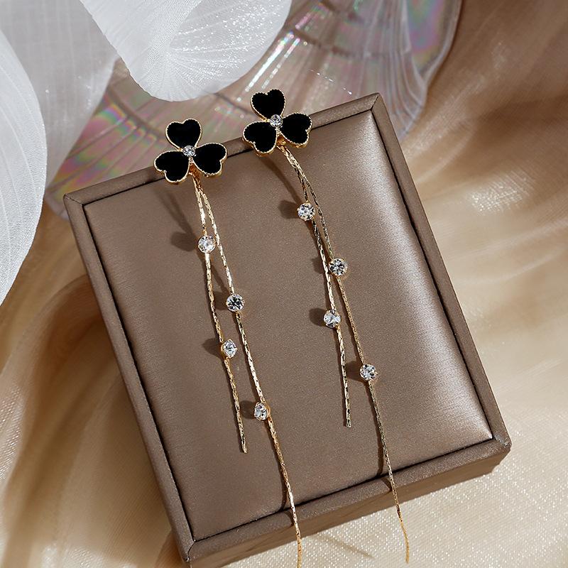 Tassel Earrings Diamond Butterfly Flower Pearl Stud Earrings Temperament Fashion Long Thin Earrings