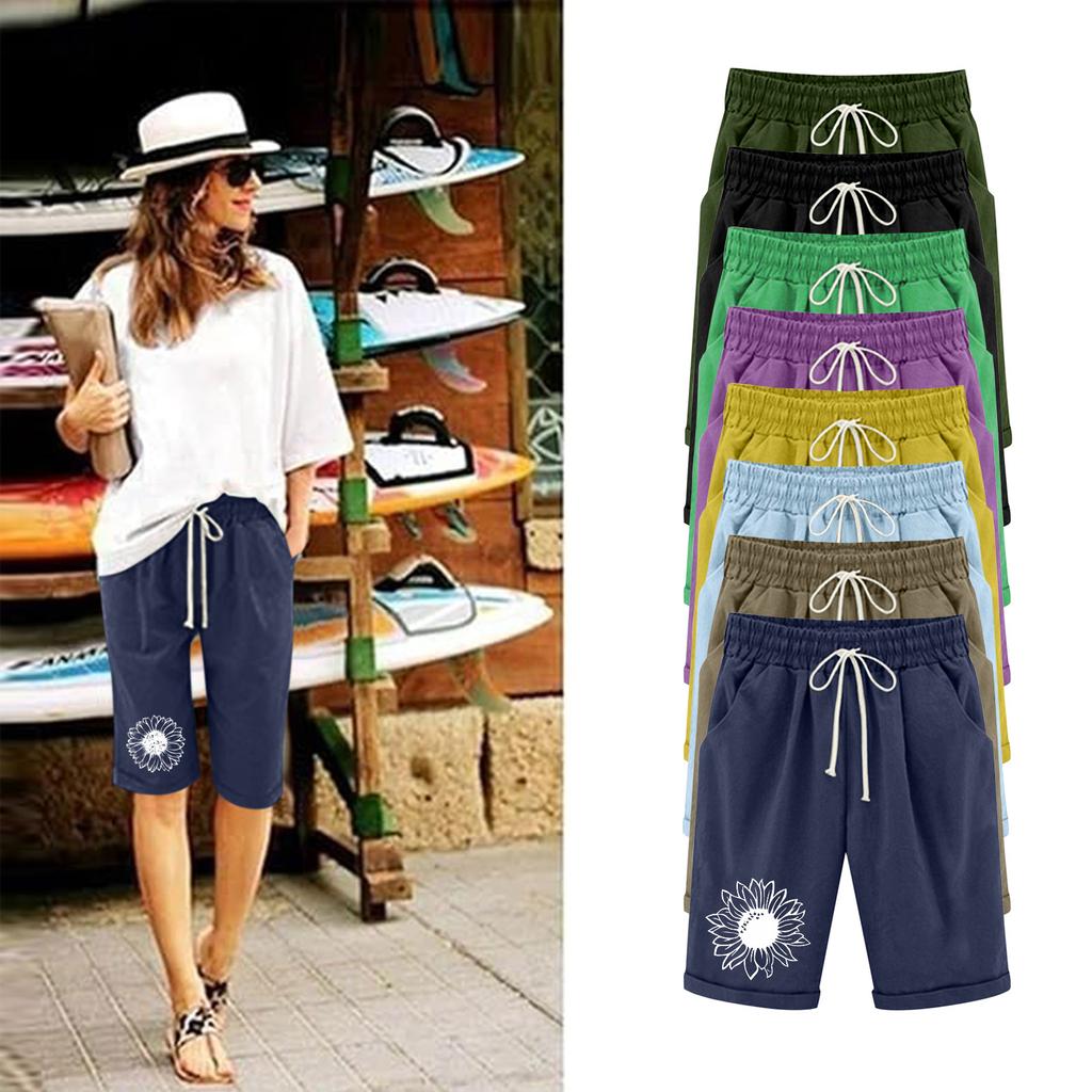 Шорты больших размеров для женщин, эластичные пышные хлопковые льняные шорты-бермуды с эластичной резинкой на талии, повседневная пляжная одежда