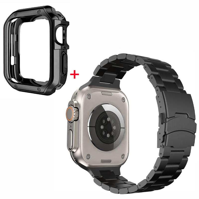 Classic Titanium Bracelet+TPU Case For Apple Watch Ultra 2 49mm 45mm 44mm 42mm 40mm Metal Mens Business Band For iWatch Series 9 8 7 6 5