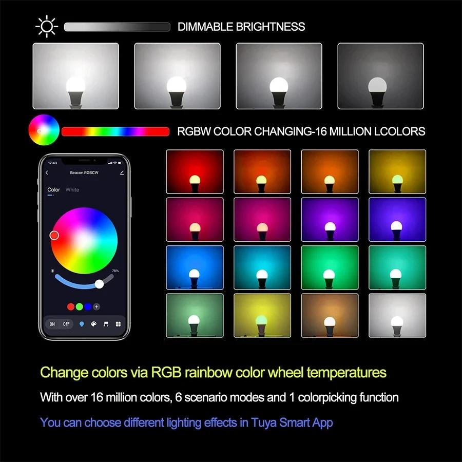 E27 LED Smart Bulb RGB Lamp Tuya Bluetooth 4.0 Smart Lighting Lamp Изменение цвета Dimmable Home Hotel Bar Спальня Decor AC85-265V
