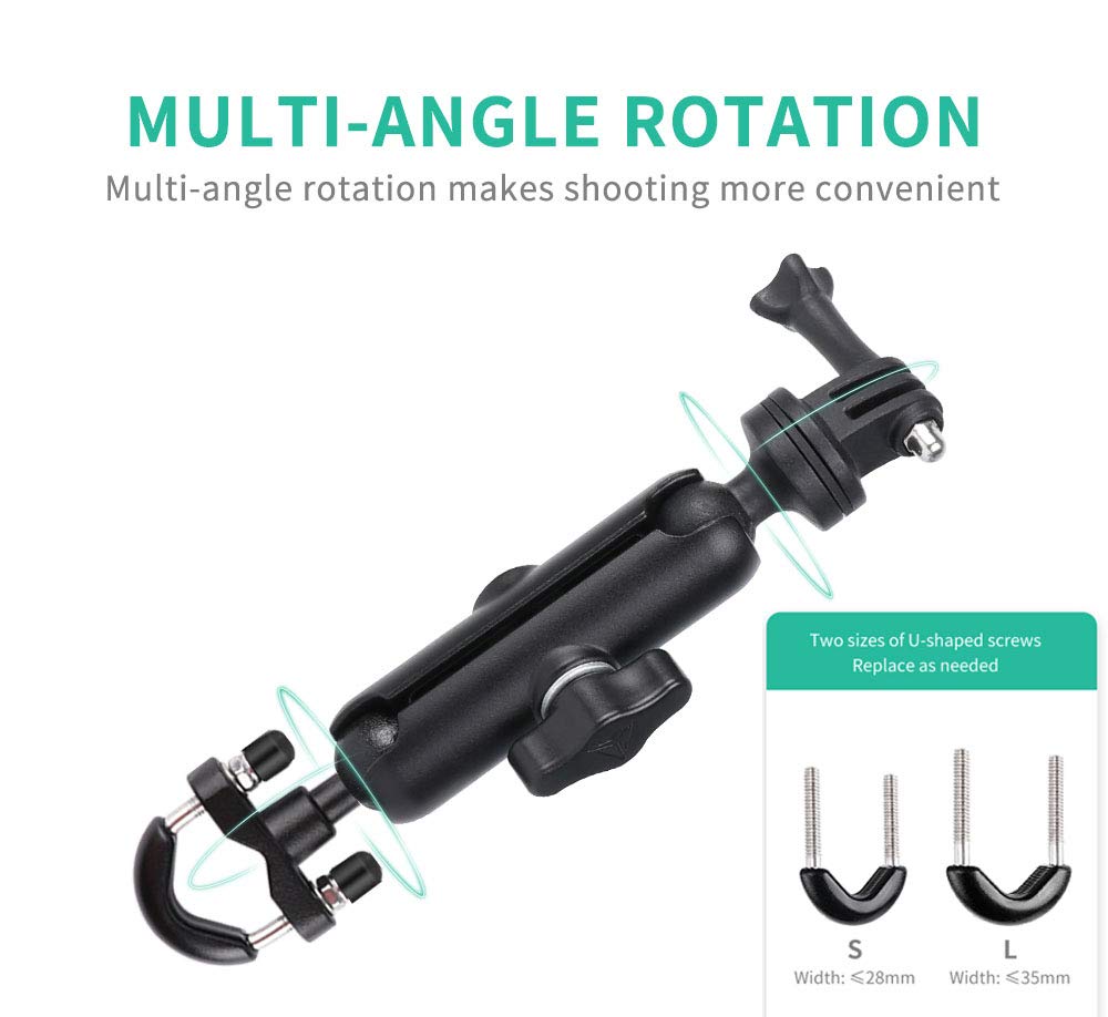 RUIGPRO Motorcycle Bike Camera Holder Handlebar Mount Bracket Metal Stand GoPro Action Camera Accessories Ball Head Arm Super Clamp Mount 360° 1/4