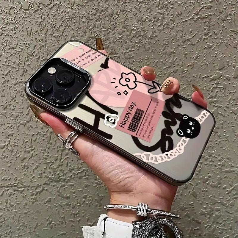 Черный Узор с Надписями и Рисунками Сердечек Чехол для Телефона Для iPhone 17 Pro Max 16 15 Pro 14 13 Mini 12 11 XR XS 17Air 16 Plus Задняя Крышка