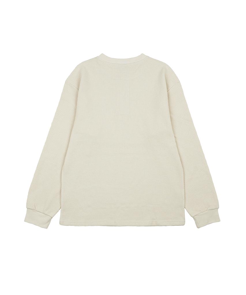 GAKKAI UNIONS Rib Henley Neck Waffle Long Sleeve Beige