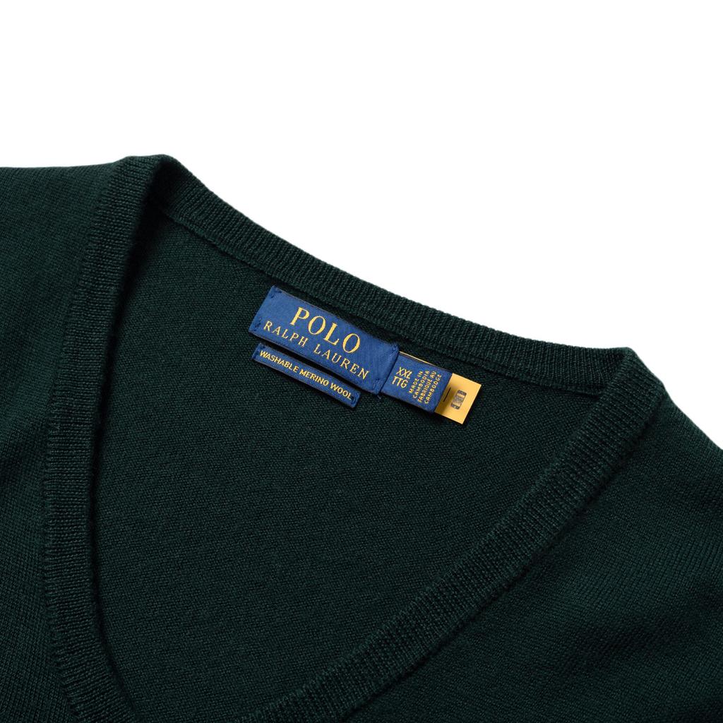 Polo Ralph Lauren FW23 Solid Logo Вышитый V-образный вырез Пуловер Длинный рукав Свитер Мужской свитер Темно-зеленый 710883124-012