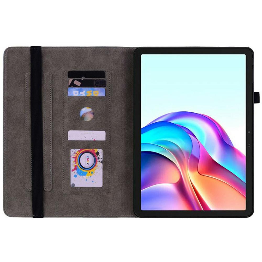 For TECNO Megapad 11 Case Card Holder Anti-Scratch Leather Cover Rose Flower Imprint