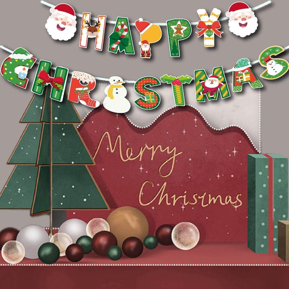 Santa Claus Christmas Tree Elk Banner Decorative Christmas Door Hanging Banner Party Supplies