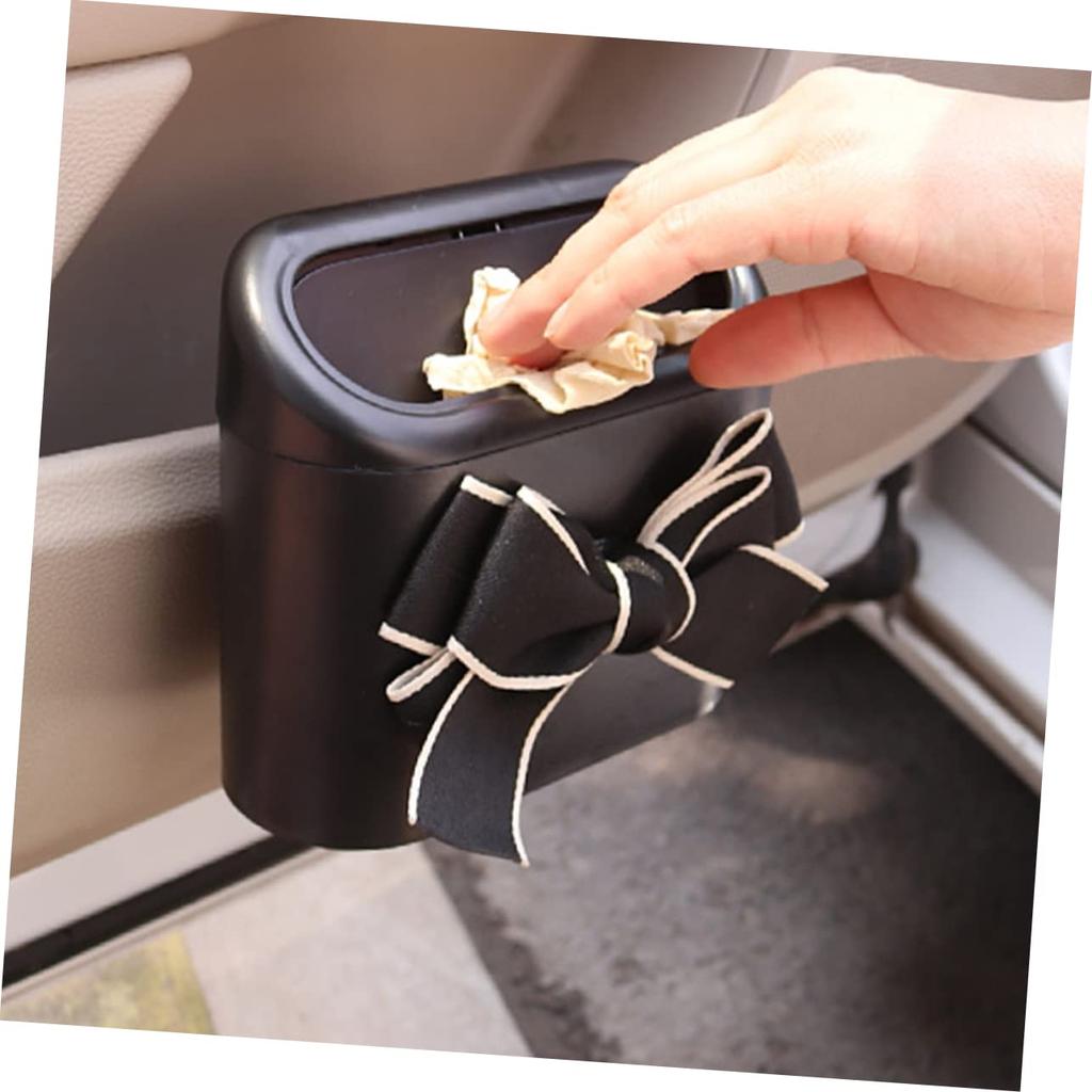Car Trash Can with Lid Multi-Function Vehicle Bin with Bow Design Durable and Convenient Garbage Storage for Car Office Dormitory and Spaces
