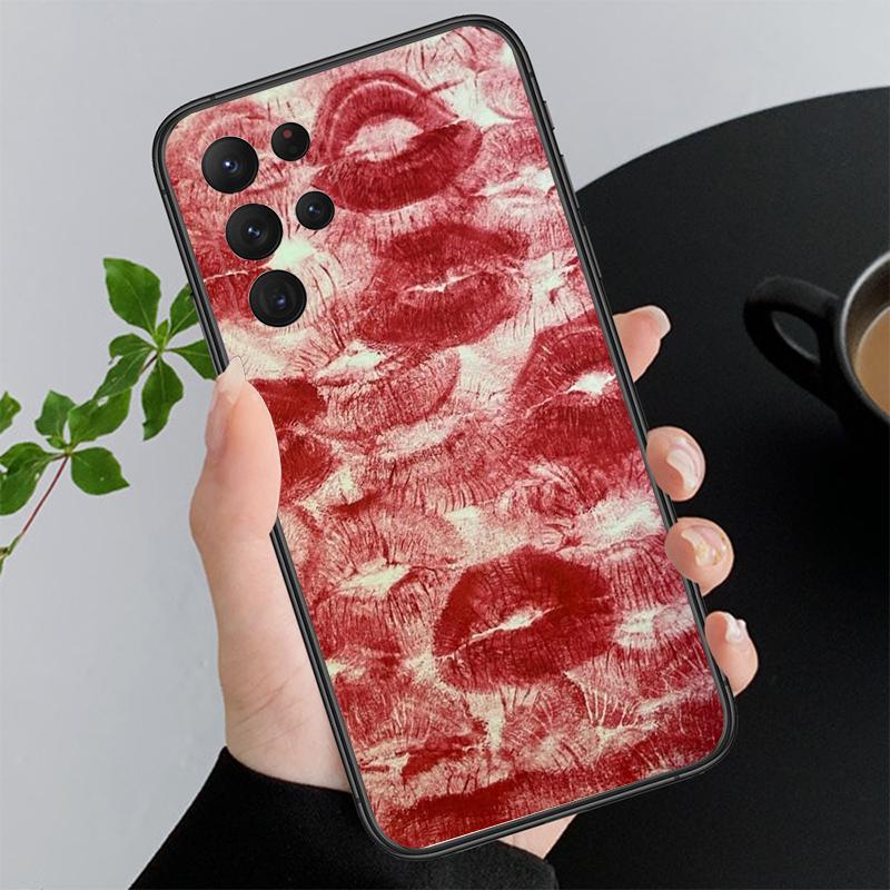 Black Red Lips Kiss Phone Case For Samsung A35 A55 A54 A15 A25 A05s A05 A22 A24 A52 A33 A34 M34 M14 M54 M23
