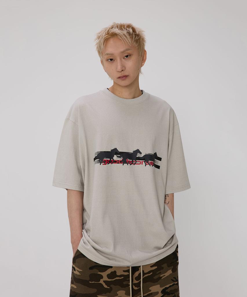 BOUNDARY Pigment Goodhorse Oversized Short Sleeve T-Shirt [Washed Beige]