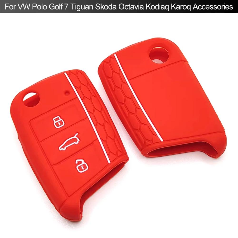 Силиконовый чехол для автомобильного ключа, чехол с 3 кнопками, складной пульт дистанционного управления, защита для VW Polo Golf 7 Tiguan Skoda Octavia Kodiaq