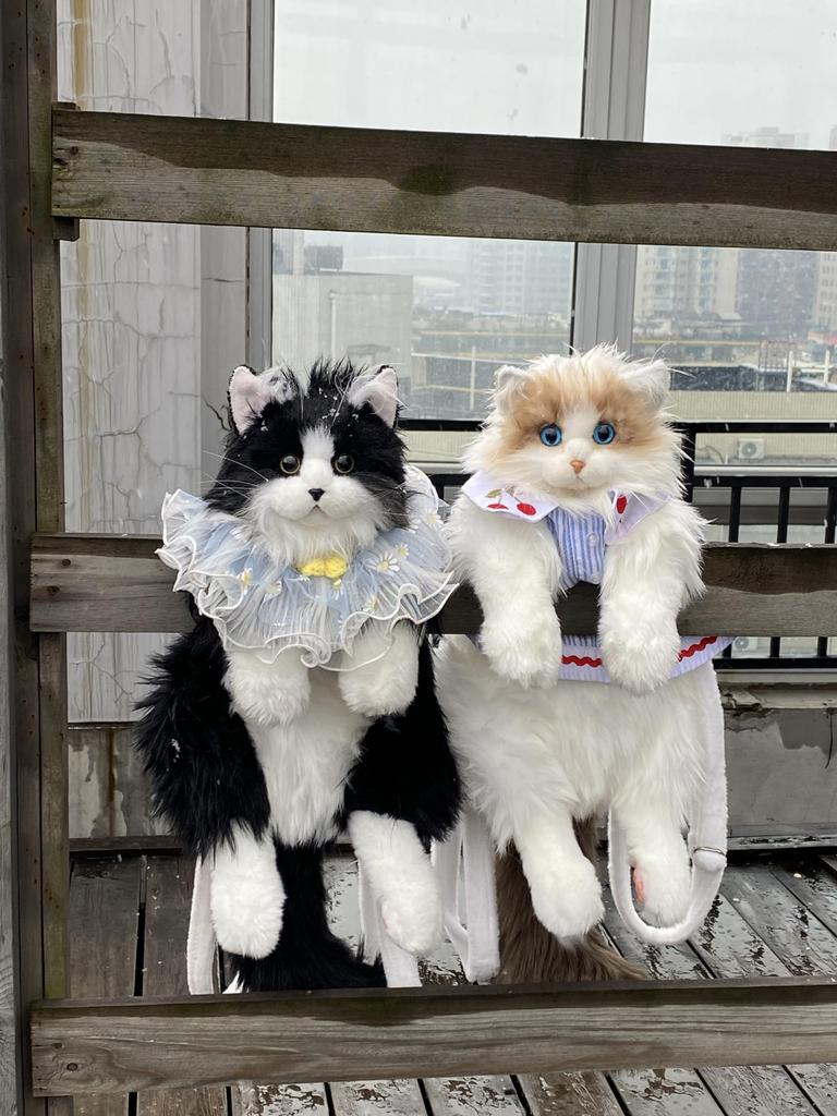 Chongker Handmade Realistic Cat Backpack Stuffed Cat Gift for Pet Lovers Gift for Women (Backpack)