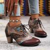 Fashion 2025 Autumn and Winter New Women's Boots Chunky High-heeled Ethnic Style Women Shoes Round Head Lace-up Splicing Color Botines