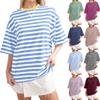 Женская спортивная рубашка с короткими рукавами и круглым вырезом в большую полоску, повседневный свободный пуловер, топ