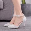  Fashion Girl High Heels Woman Pointy Lace Rhinestone Bridal Wedding Shoe Thin Dress Versatile Women Female Sandals Shoes