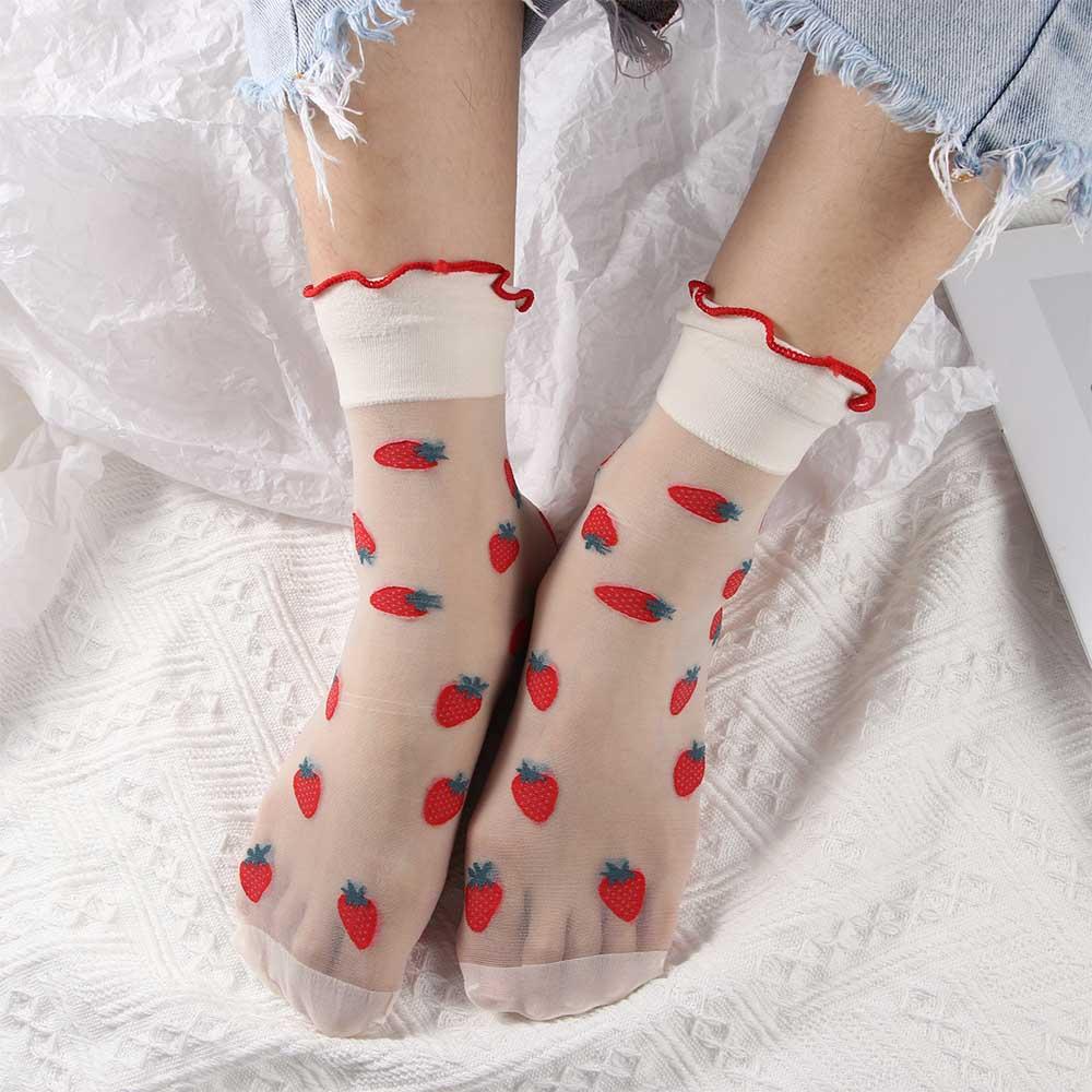 Summer Girls College Style Lace Japanese Strawberry Tube Socks Cartoon Women Hosiery Lolita Socks