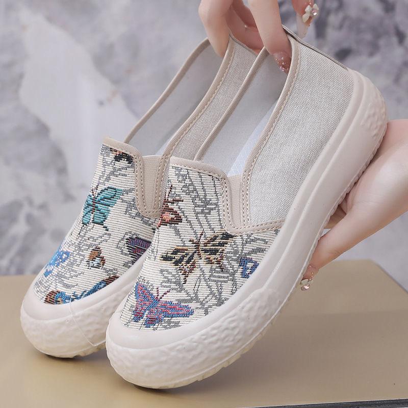 2024 Spring New Loafers Canvas Women's Shoes Lazy One-pedal Platform Fisherman Shoes Fashion Casual Cloth Shoes Women