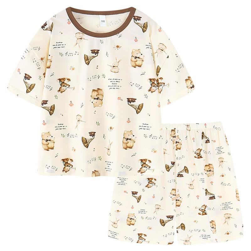 Kids Pajama Set Cotton Lyocell Short Sleeve Sleepwear Boys Girls Home Wear A-Class Comfortable