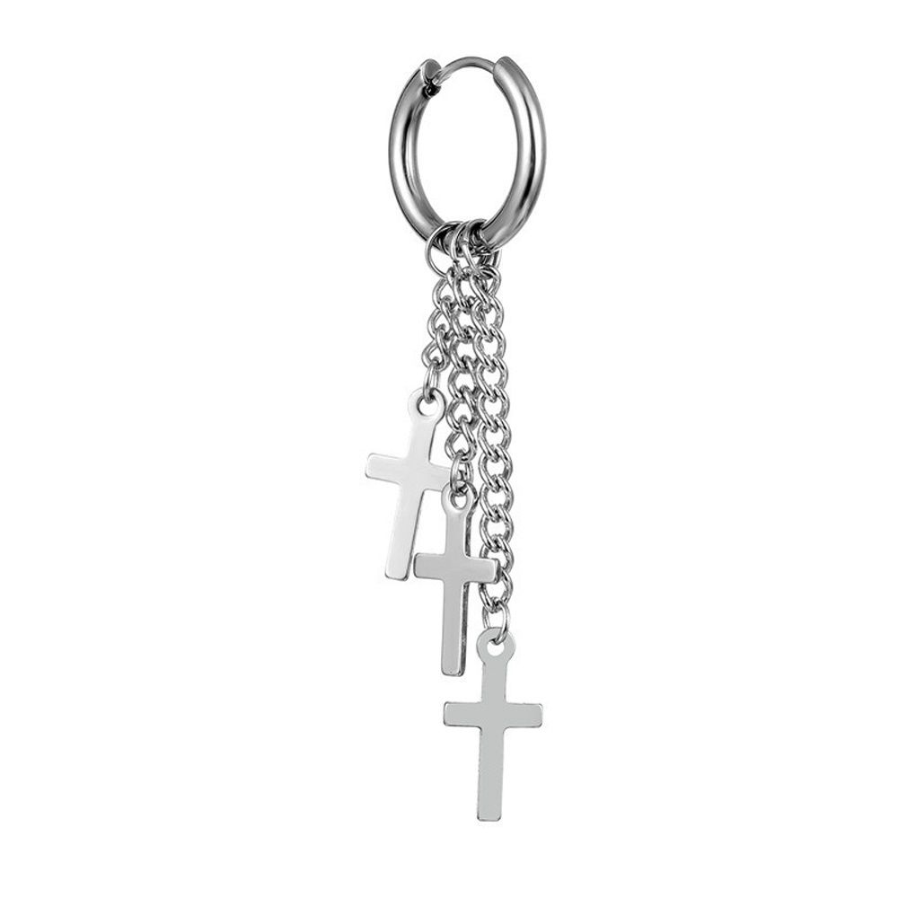 For Men Titanium Steel Tassel Punk Cross Korean Hoop Earrings Women Earrings Drop Dangle Earrings