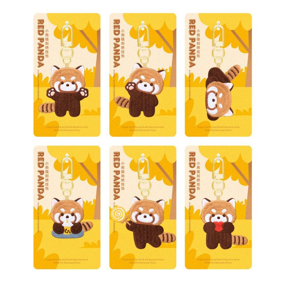 Cartoon Red Panda Keyrchain Soft Red Panda Embroidery Pendant Funny Kawaii Animal Pendant Zoo Gift
