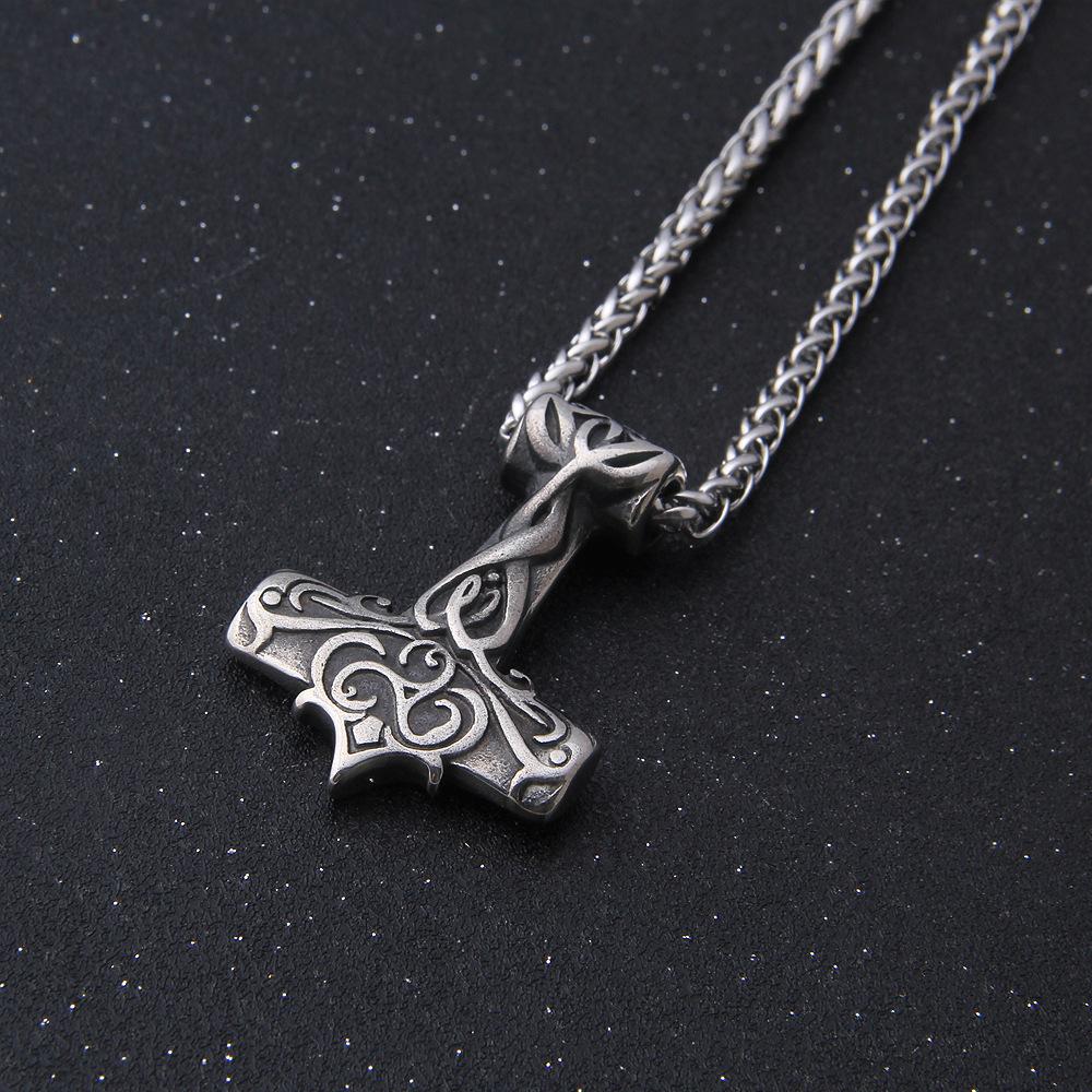 Ожерелье Молот Тора из нержавеющей стали - Подвеска с руной викингов с золотыми акцентами для мужчин и подростков, скандинавская панк-бижутерия, амулет