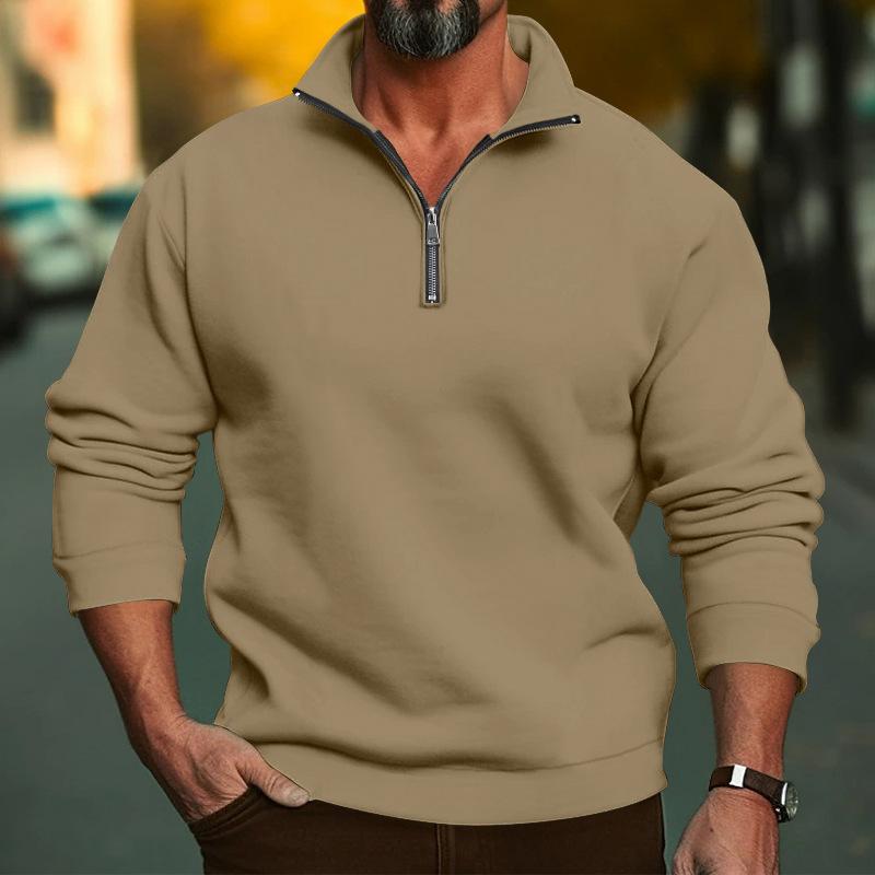 Мужской повседневный однотонный топ с длинными рукавами и короткими рукавами, с воротником-стойкой на молнии до середины груди, минималистичный универсальный стиль
