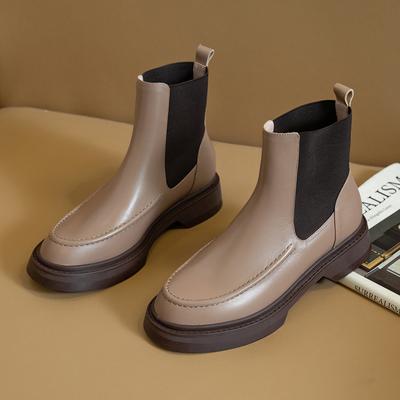 Модные Горячие Женские Ботинки из Натуральной Кожи в Ретро Британском Стиле Слипоны Челси Модные Ботильоны Круглый Носок Плоская Подошва Женская Обувь