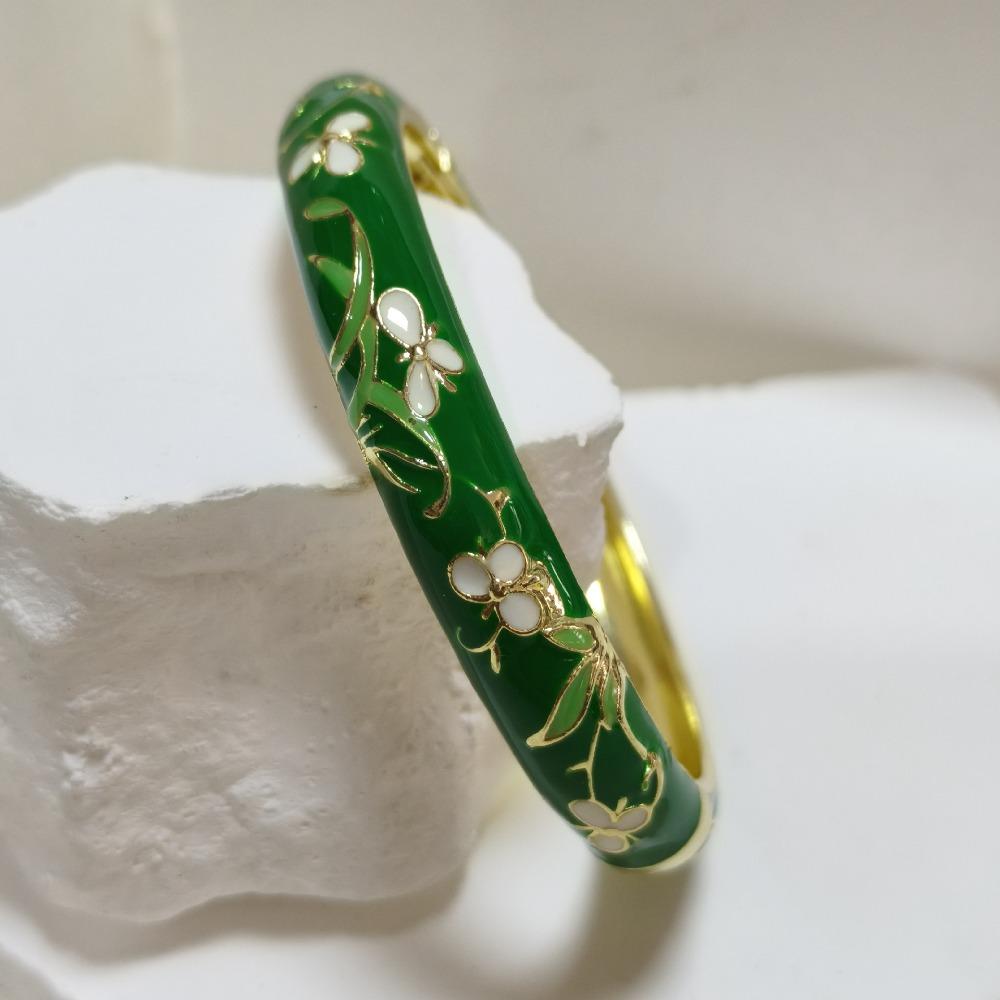 Extra Width Enamel Bangle 1cm Colorful Enamel Bangle Five Leaves Enamel Bracelet Souvenir Gift