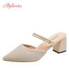 Fashion Aphixta 6cm Square Heels Slides Pointed Toe Breathable Fabric Sandals and Slippers Universal Women Outside Mujer Elegant Shoes