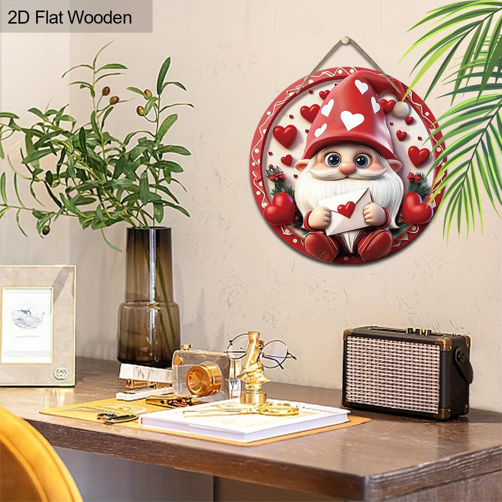 Гном на День святого Валентина с любовным письмом, Деревянная табличка, Декор для круглой входной двери, Настенное украшение в форме сердца - Идеальный романтический подарок