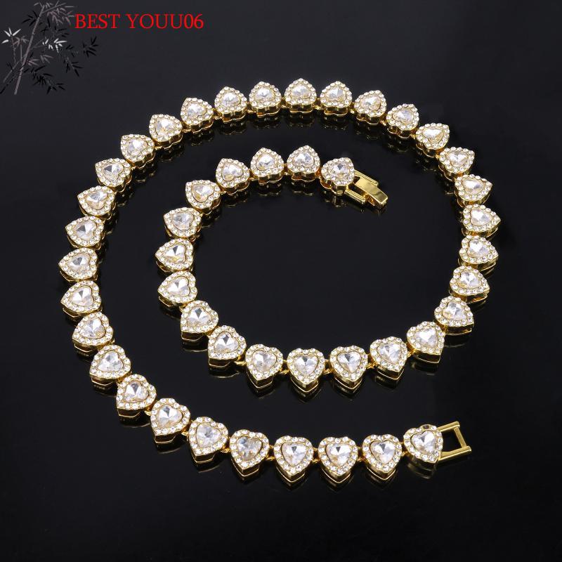 Hot 45CM New Hip Hop Tennis Chain Bracelet Necklace Shiny Heart Rhinestone CZ Fashion Rock Party Jewelry