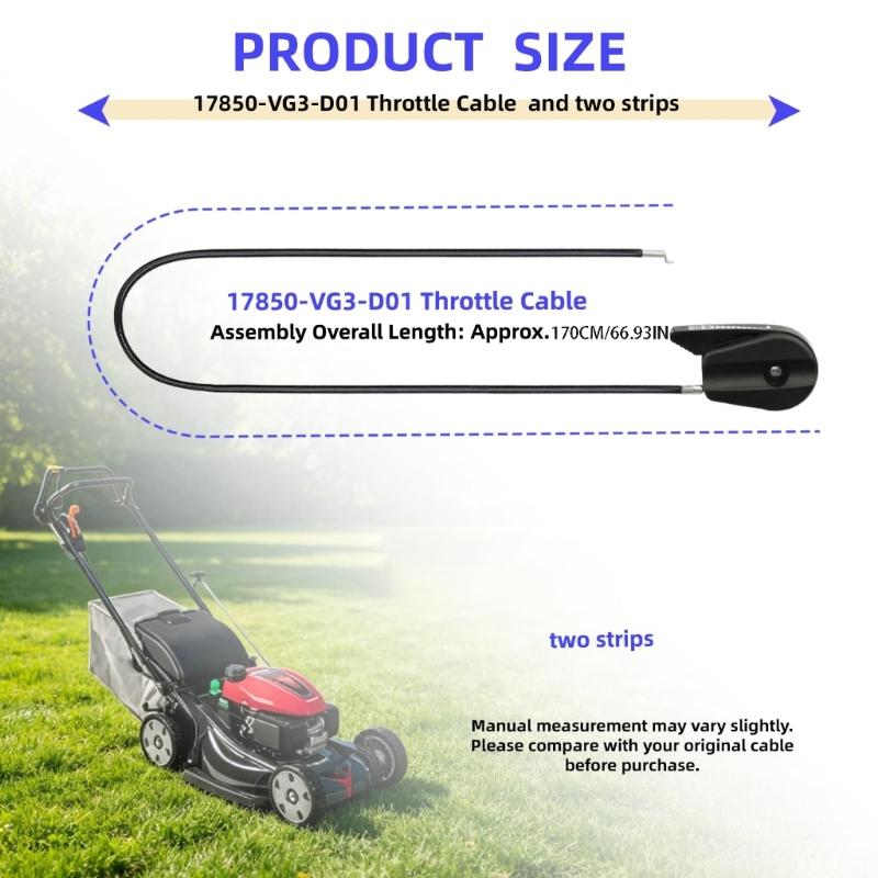 Control Cable for Lawn Mower, 17850-VG3-D01 Replacement Assembly, 48 In Direct Replacement Part with 2 Cable Ties for Routine Repair