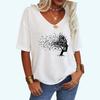 Women Fashion V Collar Loose Tee Shirt Casual Print Top Ladies Short Sleeve T-shirt