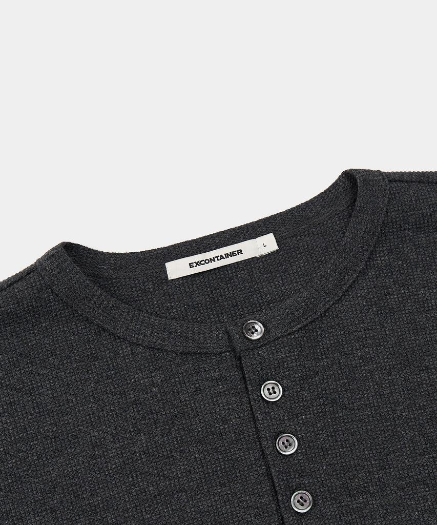 EXCONTAINER Henley Neck Waffle Long Sleeve (Charcoal)