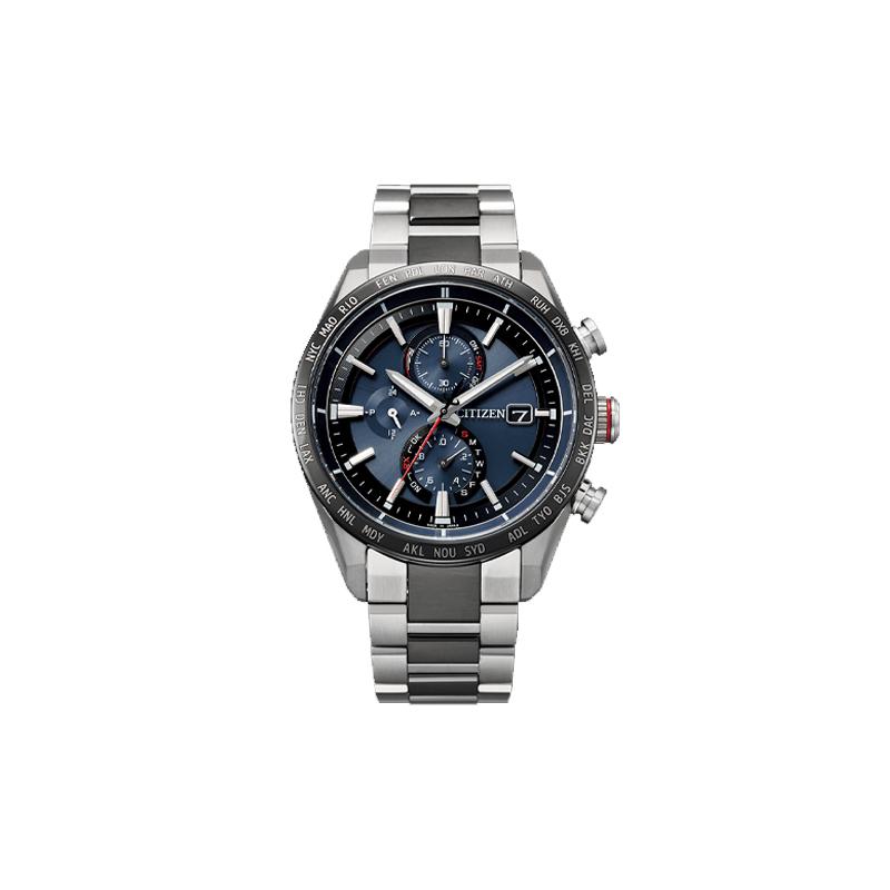 Citizen Серия Eco-Drive Серия Attesa Модные Солнечные Кварцевые Мужские Часы с Титановым Браслетом Синий Циферблат AT8186-51L