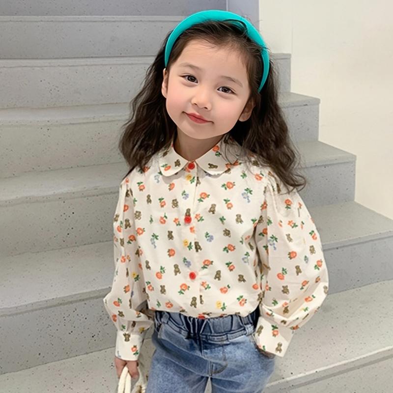 Рубашка с длинными рукавами и мультяшным рисунком для девочек, приятная для кожи и дышащий рубашечный воротник