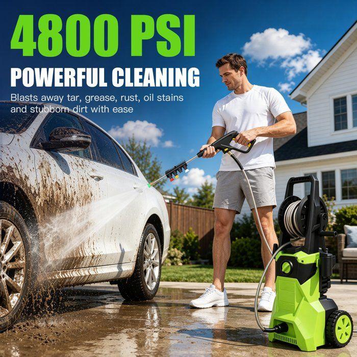 Мойка высокого давления - CURFAIR - Конструкция из АБС-пластика и меди - 4800 PSI - 1500 Вт - 4 насадки, 10-метровый шланг, расход 15 л/мин