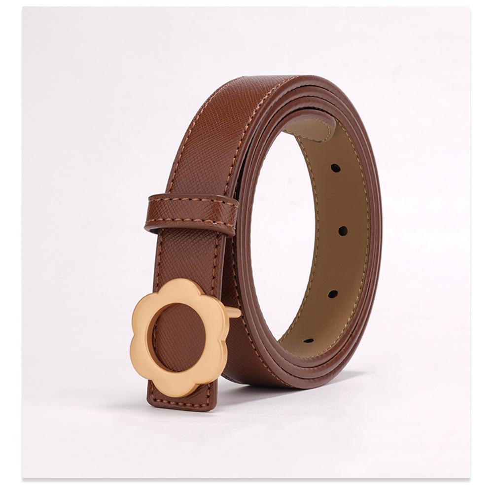 Женский ремень Летний Новый Пряжка-цветок Простой и Модный Ретро с джинсами Черный Трендовый Студенческий Декоративный ремень