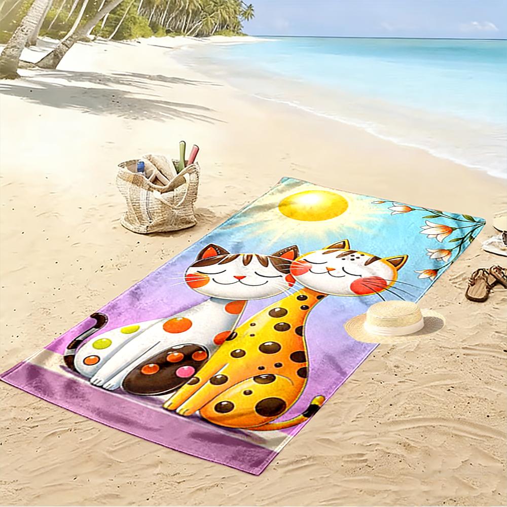 Cartoon Cats in Sunshine Design Beach towel quick-drying for travel outdoor sports jogging beach and swimming