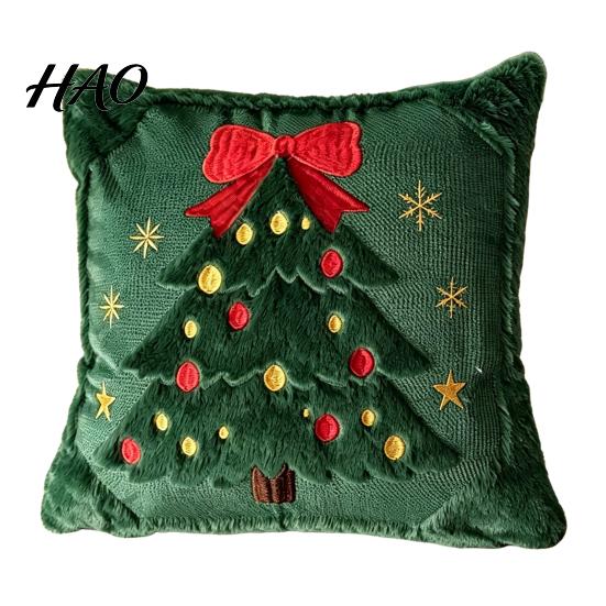 Soft Skin Friendly Cushion Covers Christmas Plush Pillowcase, 3D Embroidered Design Throw Pillow Festive Home Accents for Holiday Cover, Decorative