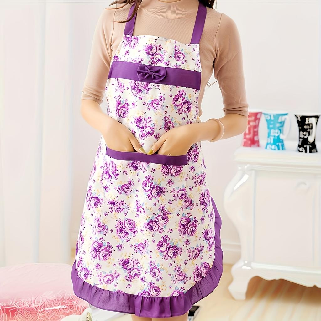 Floral Print Apron with Pockets - Adjustable Straps, Breathable and Durable Women's Work Home Apron, Apron for Home Cleaning