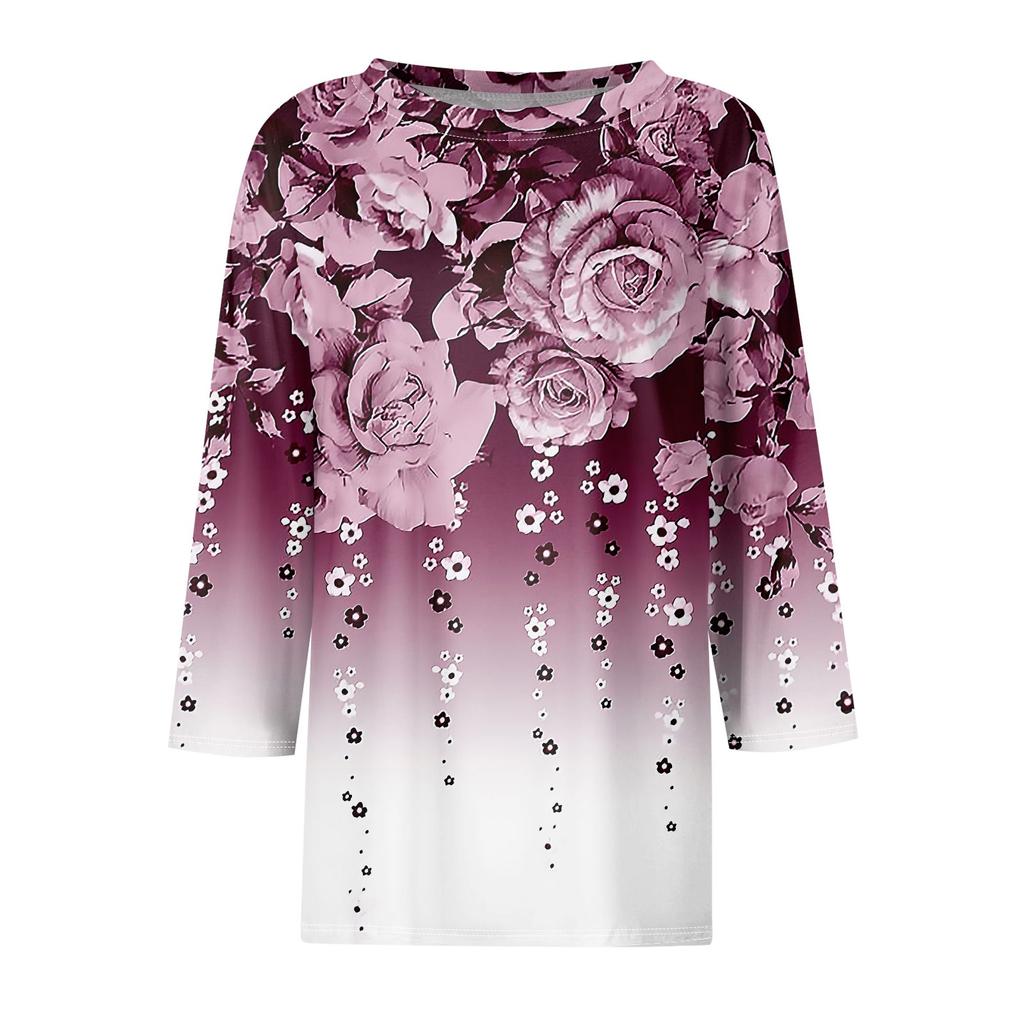 Женская модная повседневная свободная футболка с круглым вырезом и рукавами 3/4 с принтом, женский топ
