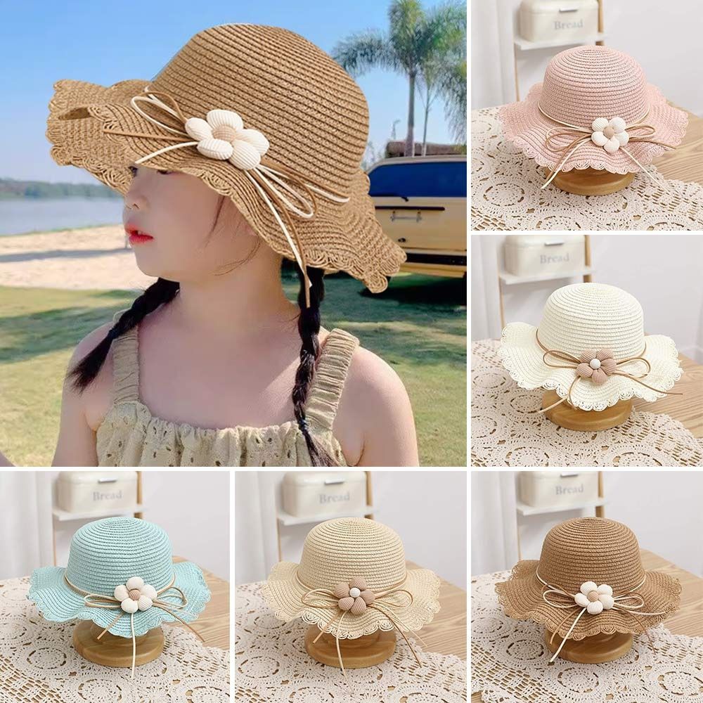 Breathable Kids Straw Cap Bag UV Protection Beach Cap Outdoor Bucket Hat Children Girls