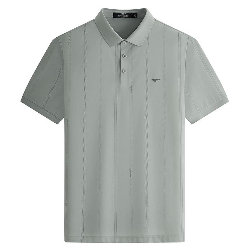 [Simple Business Style Design] Seven Wolves Men's Brocade ammonia Striped Short Sleeve Polo